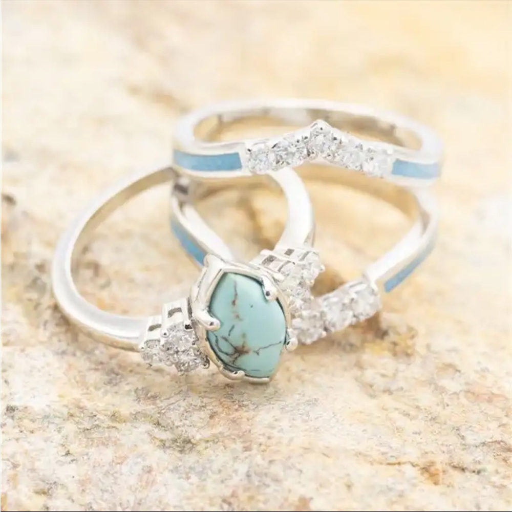 New 3pcs/set  Turquoise   Exquisite Moissanite Anniversary Party Ring - Picture 9 of 16
